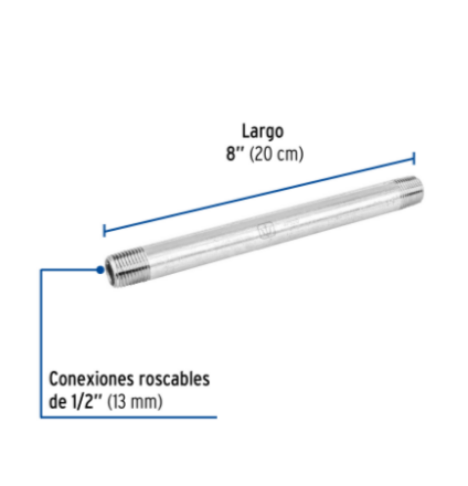 Niple, acero galvanizado, 1/2' x 8', cédula 40 - CG-405 / 47520