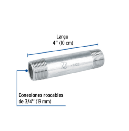 Niple, acero galvanizado, 3/4' x 4', cédula 40 - CG-413 / 47528