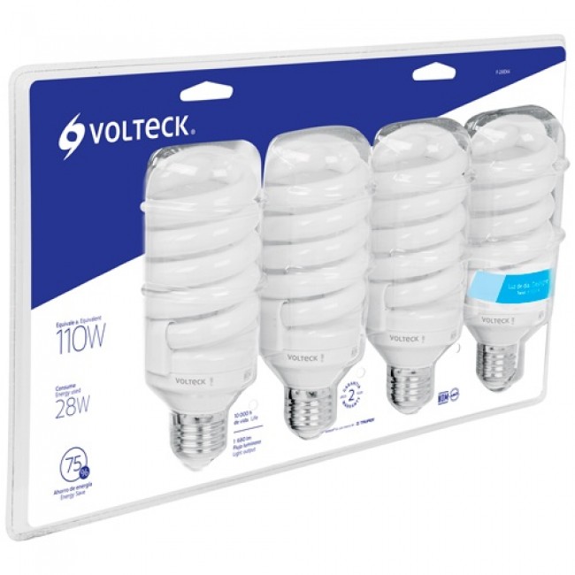 Pack 4 lámparas espiral T4 28 W luz de día, caja, Volteck - F-28EX4 / 46851