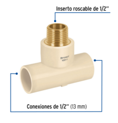 Tee CPVC latón rosca exterior 1/2' - CPVC-711 / 48911