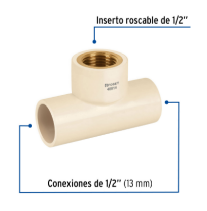 Tee CPVC latón rosca interior 1/2' - CPVC-701 / 48914