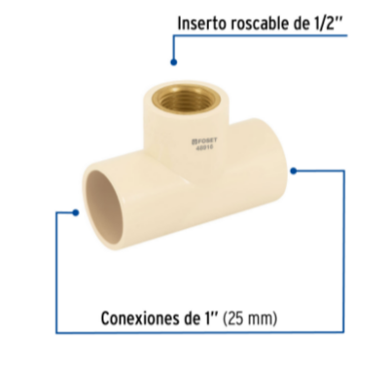 Tee reducida CPVC latón rosca interior 1x1x1/2' - CPVC-703 / 48916