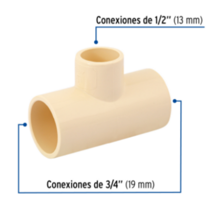 Tee reducida de CPVC, 3/4' x 3/4' x 1/2' - CPVC-722 / 45072