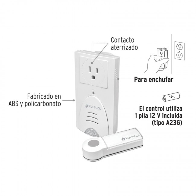 Timbre inalámbrico con receptor para enchufar, 1 tono - TIMI-100C / 46631